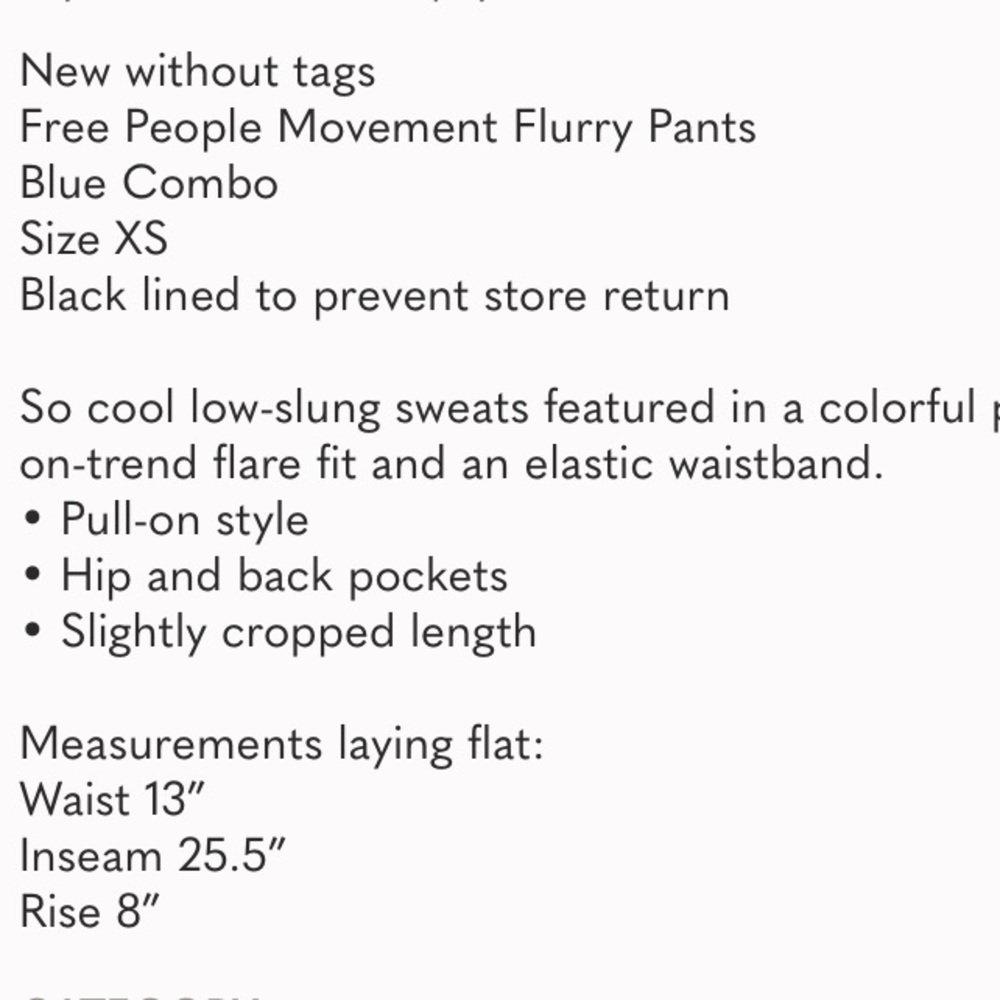 NWOT FREE PEOPLE Flurry Pants XS Blue Pockets Zip Ankles NEW FP MOVEMENT - Picture 7 of 7